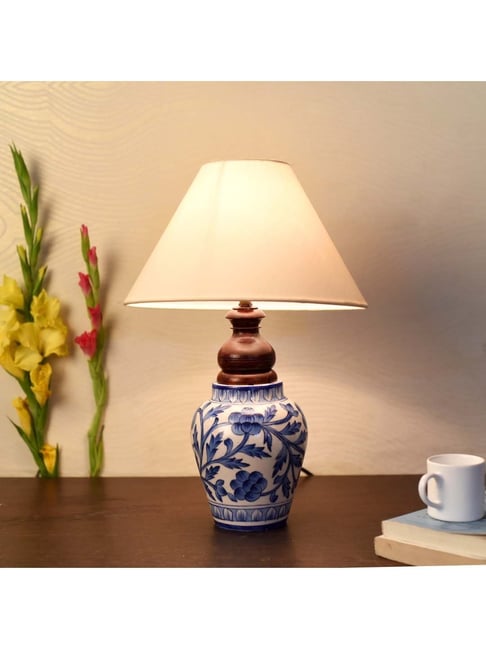 Unravel India Off-White & Blue Ceramic Table Lamp - Set of 1-picture-32
