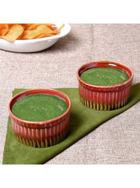 Unravel India Maroon & Dark Brown Ceramic Studio Chutney Bowl - Set of 2-picture-23