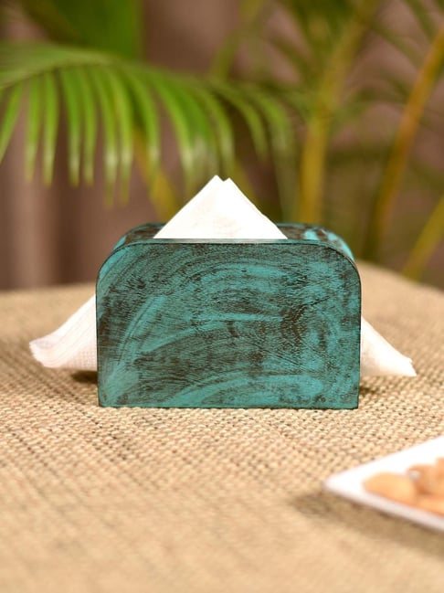 Unravel India Rustic Blue Mango Wood Napkin Holder - Set of 1