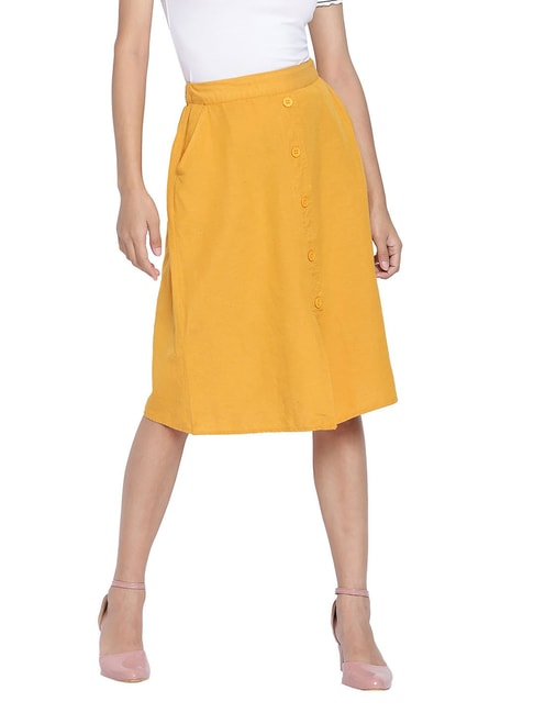 Buy Online Women Yellow Solid ALine Midi Skirt at best price  Plussin