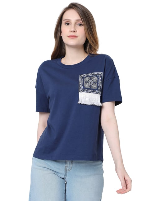 Vero Moda Blue Embroidered T-Shirt