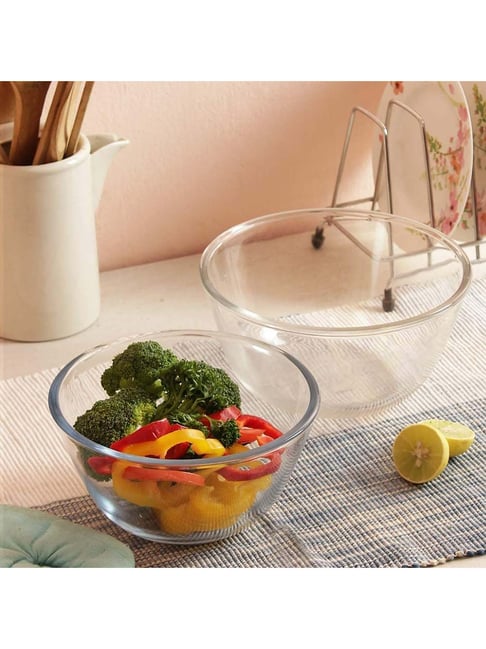 Femora Borosilicate Glass Microwave Safe All-Purpose Mixing Bowl,1650 ML, 2100 ML, Set of 2