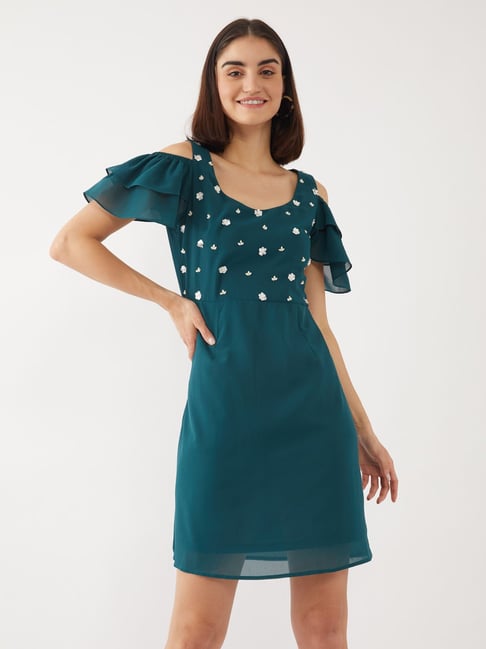 Zink London Teal Embellished Dress Price in India