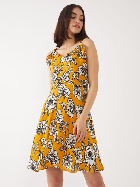 Zink London Yellow Floral Print Dress Price in India