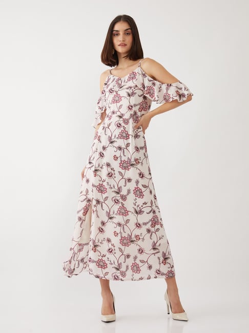 Zink London Pink & White Floral Print Dress Price in India