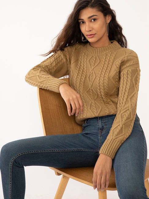 Zink London Brown Self Design Sweater-picture-37