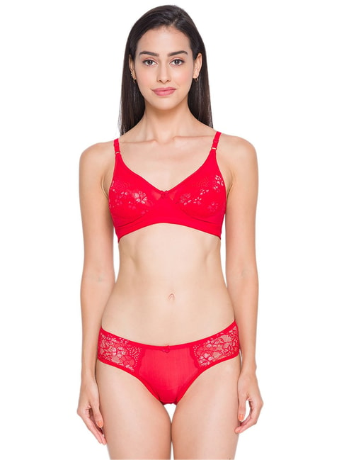 Buy Candyskin Red Lace Bra With Bikini Panty for Women Online @ Tata CLiQ