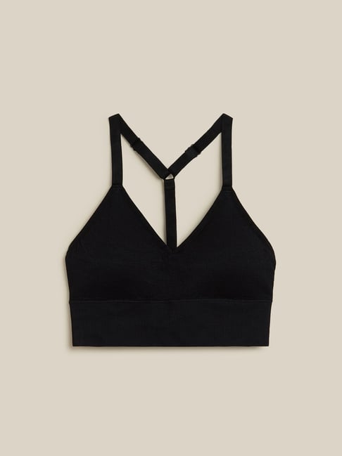 Superstar by Westside Black Ribbed Padded Sports Bra Price in India