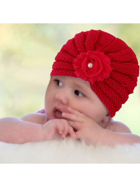Mittens Red Baby Hat Baby Moo Floral Red Turban Cap