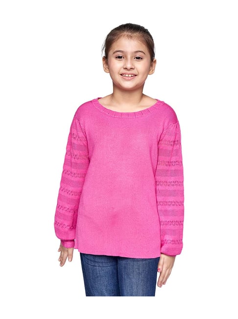 Buy AND girl Magenta Self Pattern Sweater for Girls Clothing