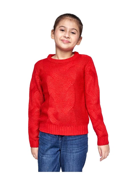 Buy AND girl Red Self Pattern Sweater for Girls Clothing Online