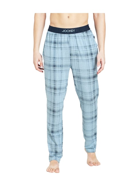 Buy Jockey Sky Blue Regular Fit Checks Pyjamas for Men Online