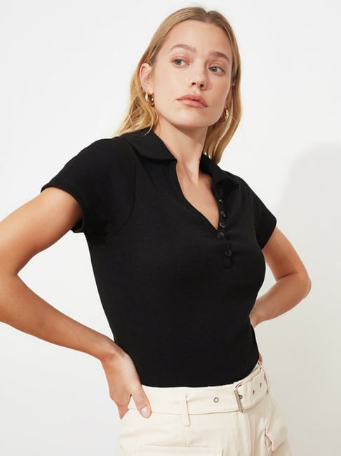 Buy Trendyol Black Cotton Top for Women Online @ Tata CLiQ