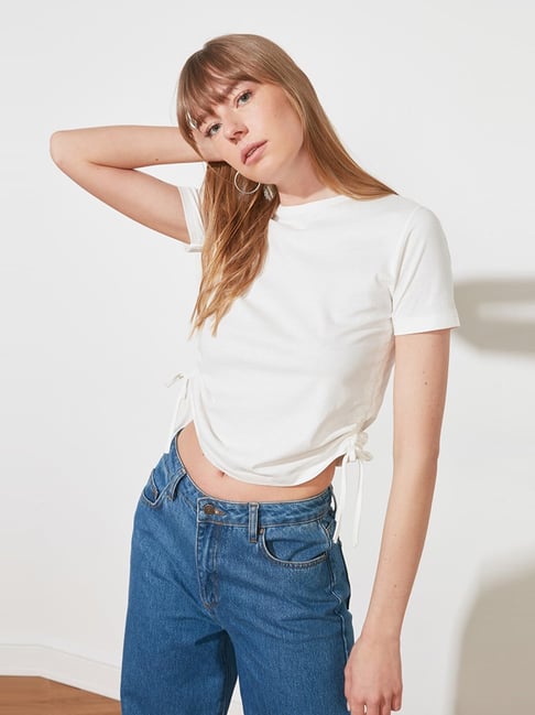 Trendyol White Cotton Top Price in India