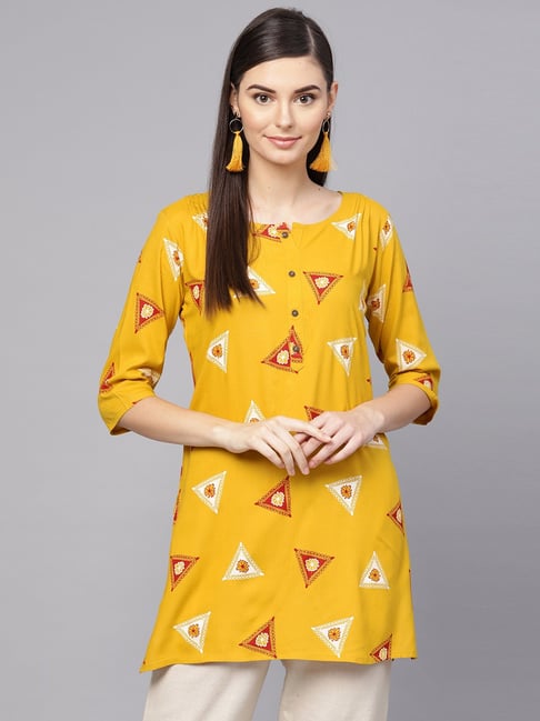 Anubhutee Mustard Printed Straight Kurti Price in India