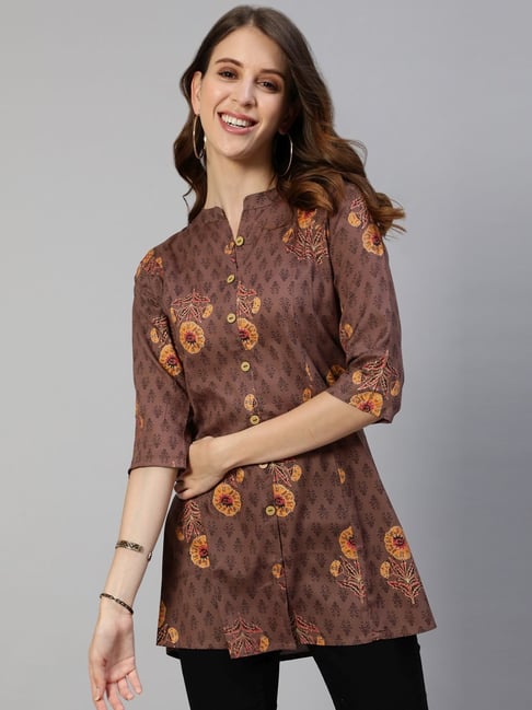 Anubhutee Brown Printed A Line Kurti Price in India