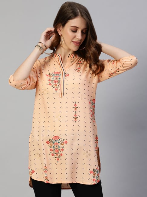 Anubhutee Peach Printed Straight Kurti Price in India