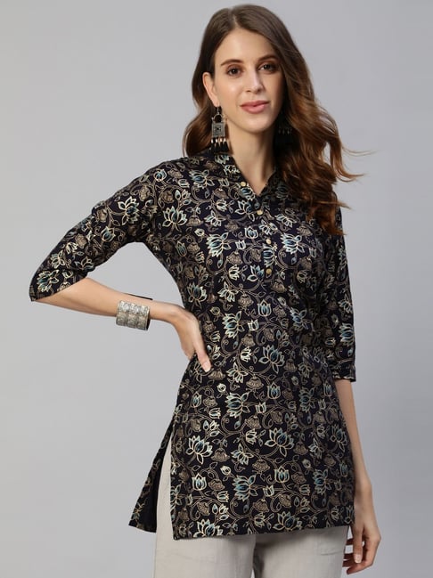 Anubhutee Navy Printed Straight Kurti Price in India