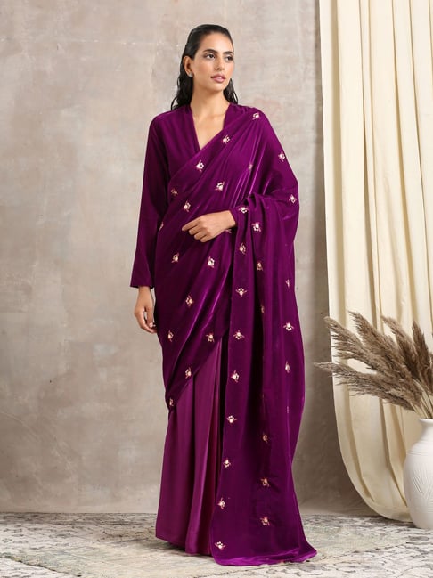 Trendmalls women's Purple Rangoli Silk Embroidered Party Wear Saree With  Blouse - Trendmalls - 4181509