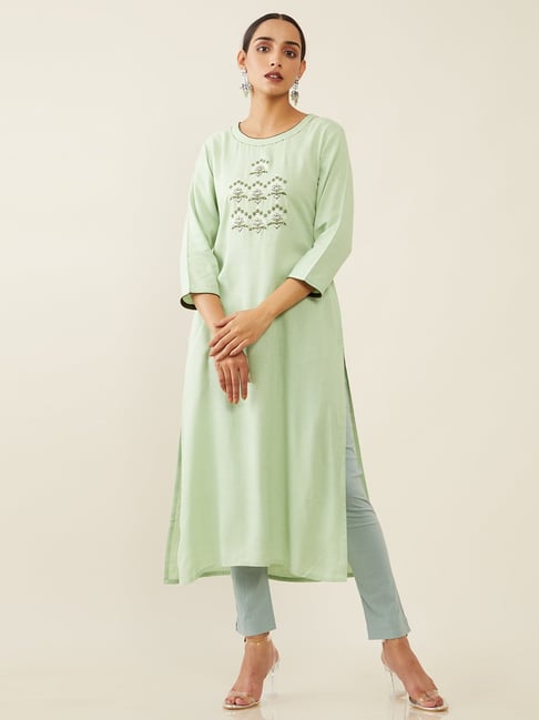 Soch Green Embroidered Straight Kurta Price in India