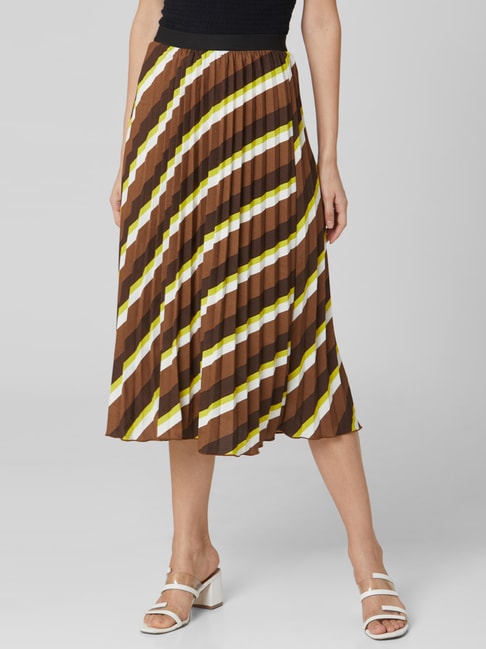 Vero Moda Brown & White Striped A-Line Skirt Price in India