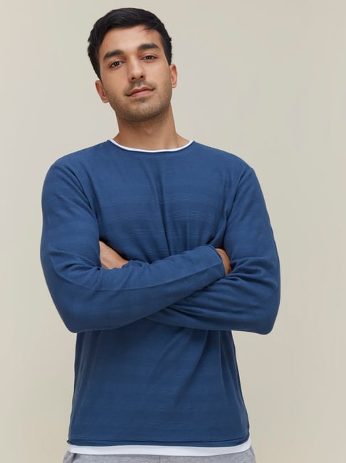 Westside Dark Blue Slim Fit Textured 