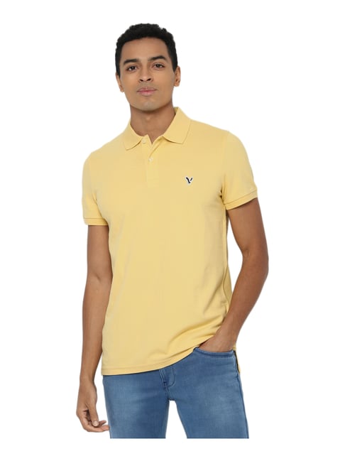 American Eagle Outfitters Yellow Cotton Slim Fit Polo T-Shirt