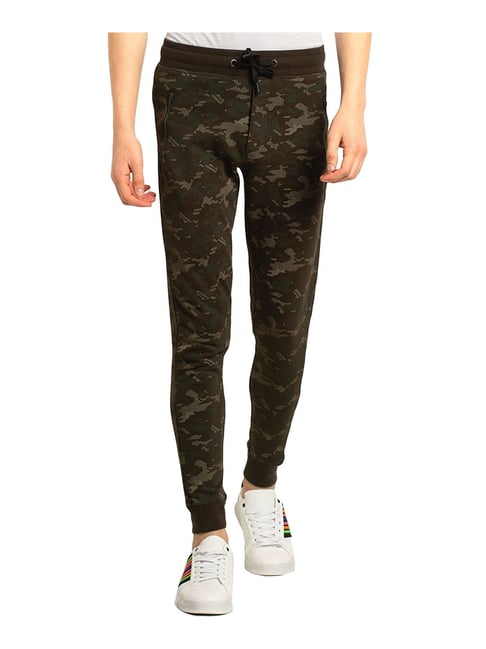 Buy Van Heusen Olive Green Cotton Regular Fit Camouflage Joggers