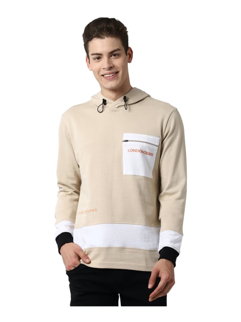 Buy Peter England Beige White Hooded Sweatshirt for Mens Online
