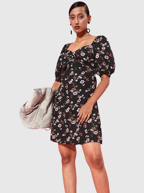 The Vanca Black Printed A-Line Dress