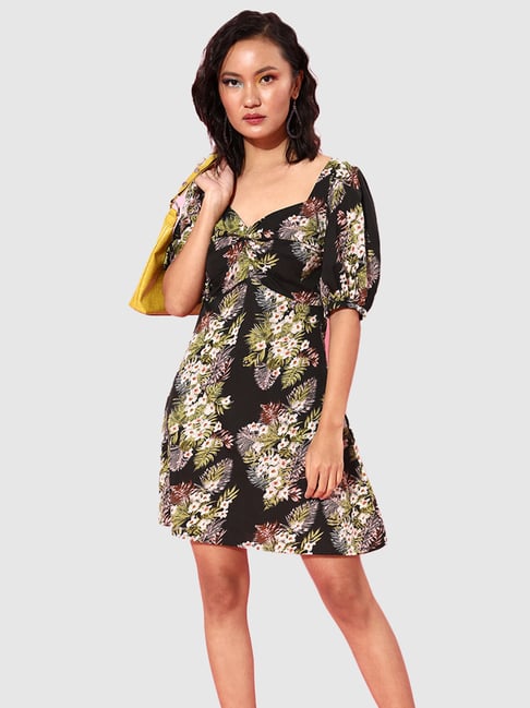 The Vanca Black Printed A-Line Dress