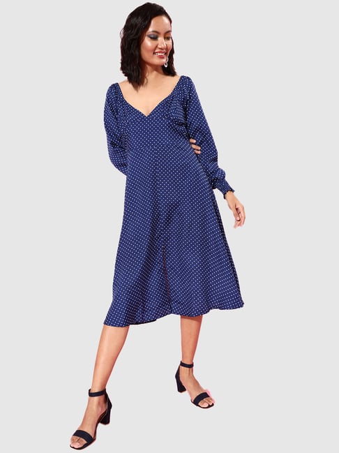 The Vanca Blue Printed A-Line Dress