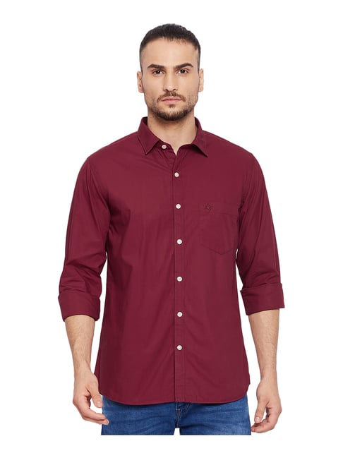 Buy Cantabil Maroon Regular Fit Cotton Shirt for Men's Online