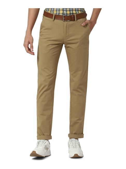 Peter England Beige Cotton Slim Fit Trousers