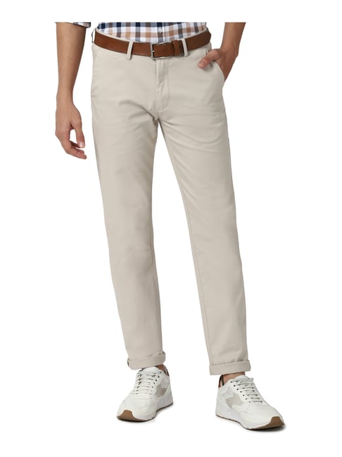 Peter England Beige Cotton Slim Fit Trousers