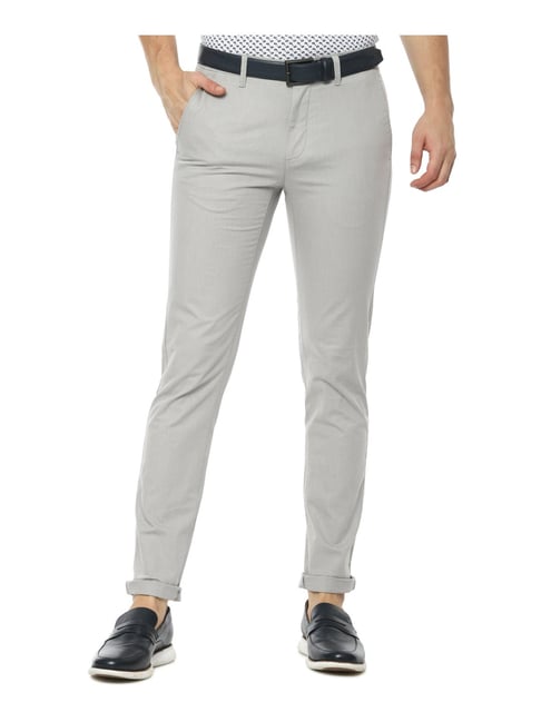 Van Heusen Grey Cotton Slim Fit Self Pattern Trousers