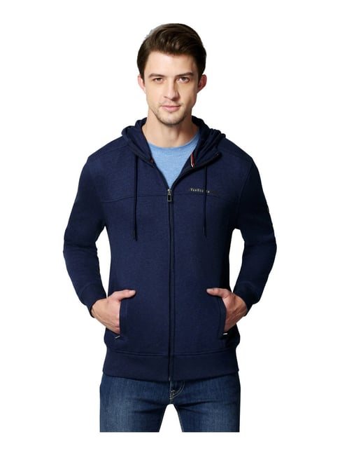 Buy Van Heusen Blue Regular Fit Hooded Jacket for Mens Online
