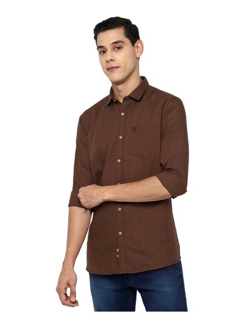 Allen Solly Jeans Brown Cotton Regular Fit Shirt