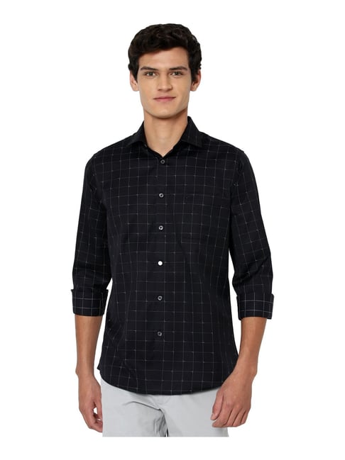 Allen Solly Black Cotton Slim Fit Checks Shirt