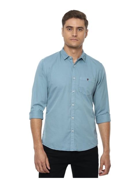 Louis Philippe Jeans Blue Cotton Slim Fit Shirt