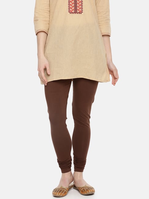 Lyra Brown Cotton Full Length Leggings