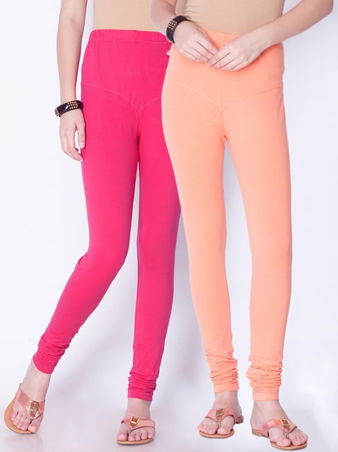 Dollar Missy Peach & Pink Cotton Leggings - Pack of 2