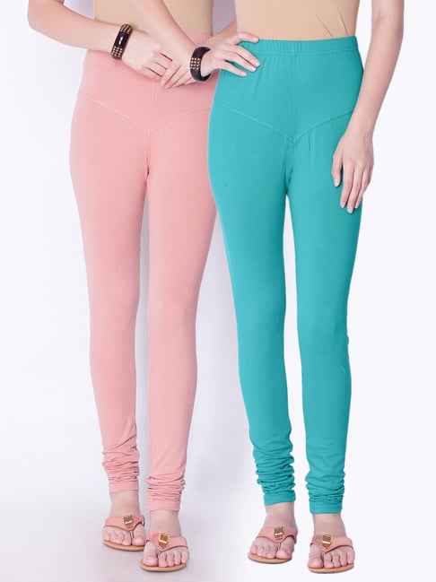 Buy Dollar Missy Peach & Green Cotton Leggings - Pack of 2 for Women's  Online @ Tata CLiQ