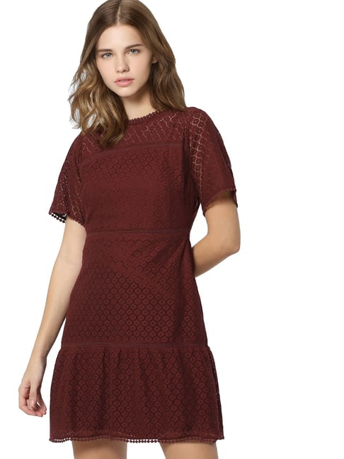 Only Maroon Lace Dress Price in India