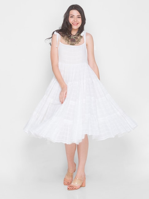 Terquois White Check Below Knee Skater Dress Price in India