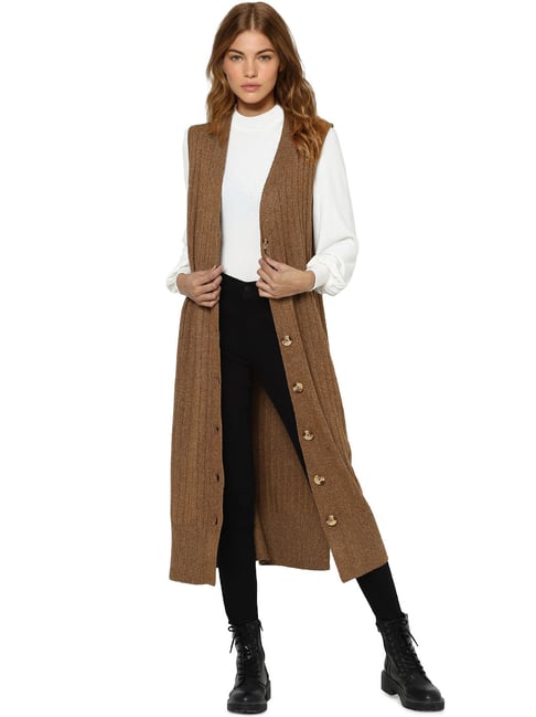 Only Brown Regular Fit Longline Shrug