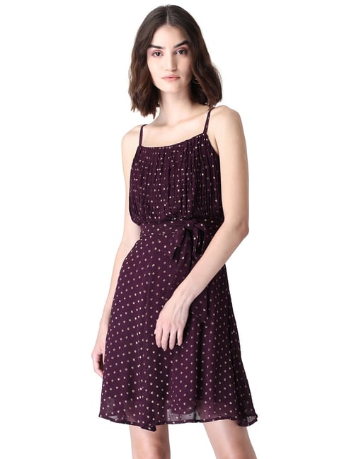 FabAlley Maroon Self Design Skater Dress Price in India