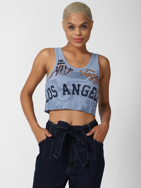 Forever 21 Blue Round Neck Cropped Tank Top Price in India