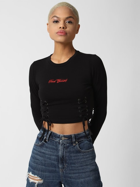 Forever 21 Black Round Neck Crop Top Price in India