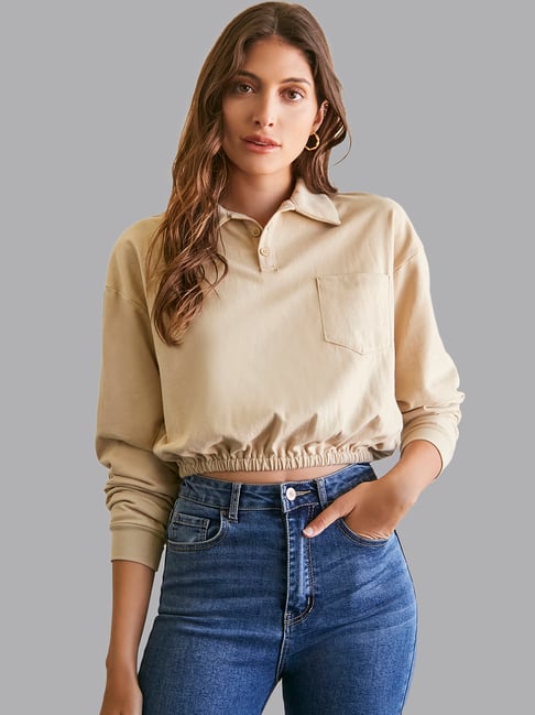 Forever 21 Beige Shirt Collar Top Price in India